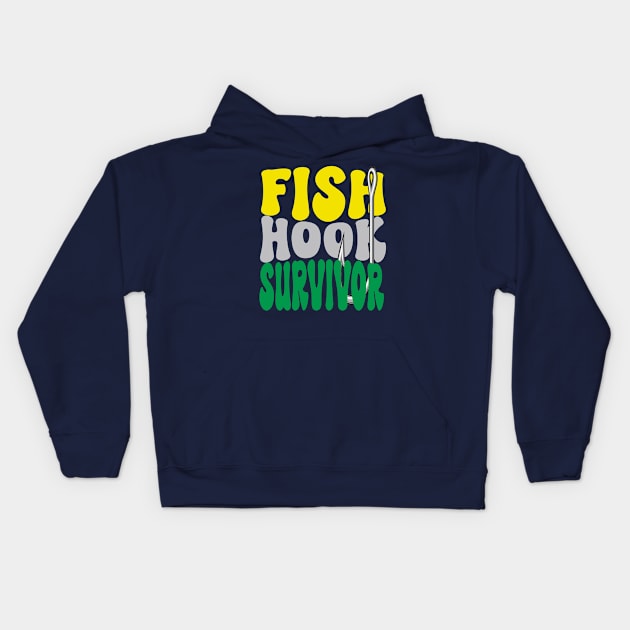 Fish Hook Survivor (retro) Kids Hoodie by Debrawib